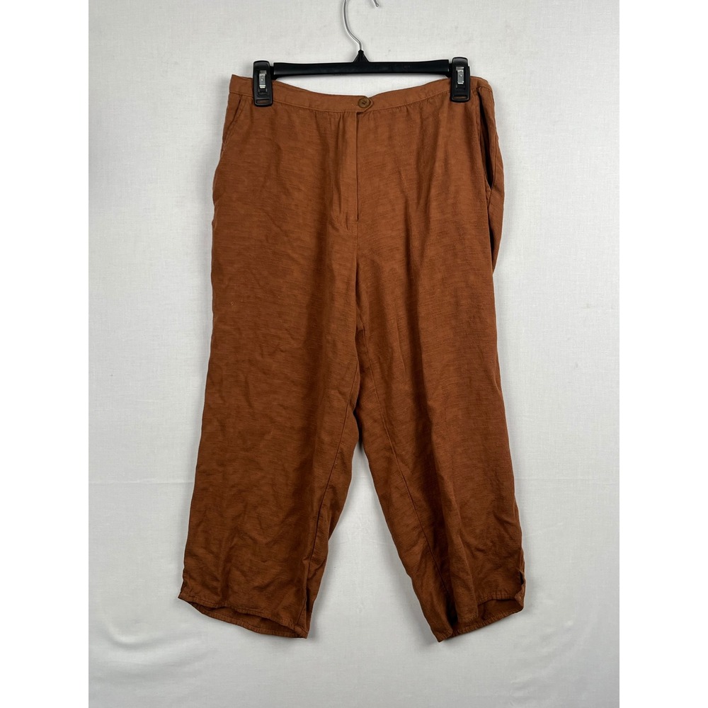 Duck Head Rayon Crop Pants Textured Slub Side Pocket Size 12 Rust Brown